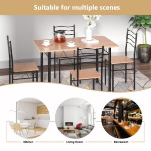 Giantex Dining Table Set for 4, 5-Piece Kitchen Table Chairs Set of 4, Breakfast Nook with Kitchen Table, 4 Dining Chairs, Metal Frame, Space-Saving Dinette Table Set for 4, Small Space, Apartment