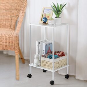 Vrisa End Tables Living Room Industrial Narrow Side Tables Nightstand with Wheels Bedside Table with Storage Shelves for Small Spaces Bedroom Living Room Guest Room Couch, White