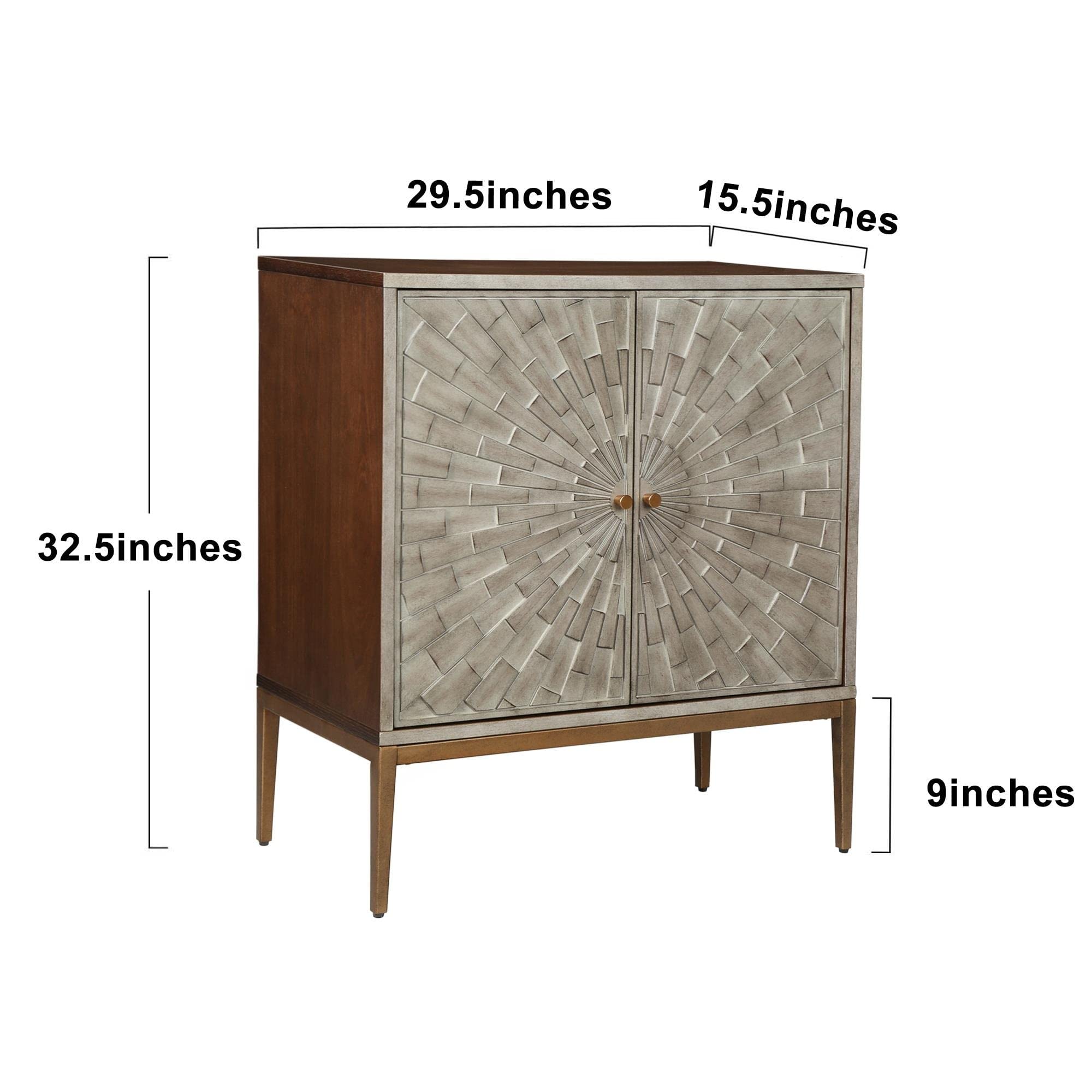 Mid-Century Modern 2-Door Wood Accent Cabinet Entry Coffee Table Storage Sideboard Kitchen Buffets Chest 29.5 Inches Brown Farmhouse French Country MDF Metal