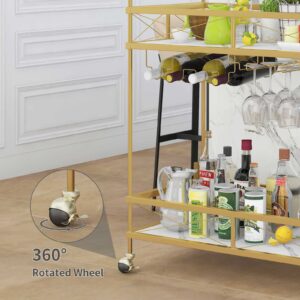 ASYA Bar Cart for The Home, Home Bar Serving Cart - Gold Bar Cart with Tempered Glass Shelves & Wine Rack, Mini Bar Cart on Wheels, Modern Wine Cart for Dining Room, Living Room and Home Bar