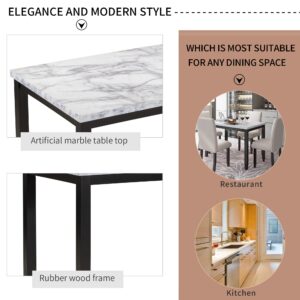 Merax 5 Piece Kitchen Table Set Wood Dining Table Set Rectangle Paper Marbling Table with 4 Upholstered Dining Chairs for Kitchen Apartment