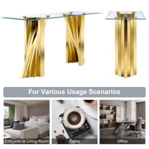 Anewsun 60" Gold Console Table, Gold Polished Sofa Table with Clear Glass Top, Glam Falcone Entryway Table for Living Room, Hallway, Entrance, Wall