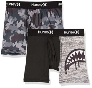 hurley boys' classic boxer briefs (2-pack), dark grey heather camo/black, m