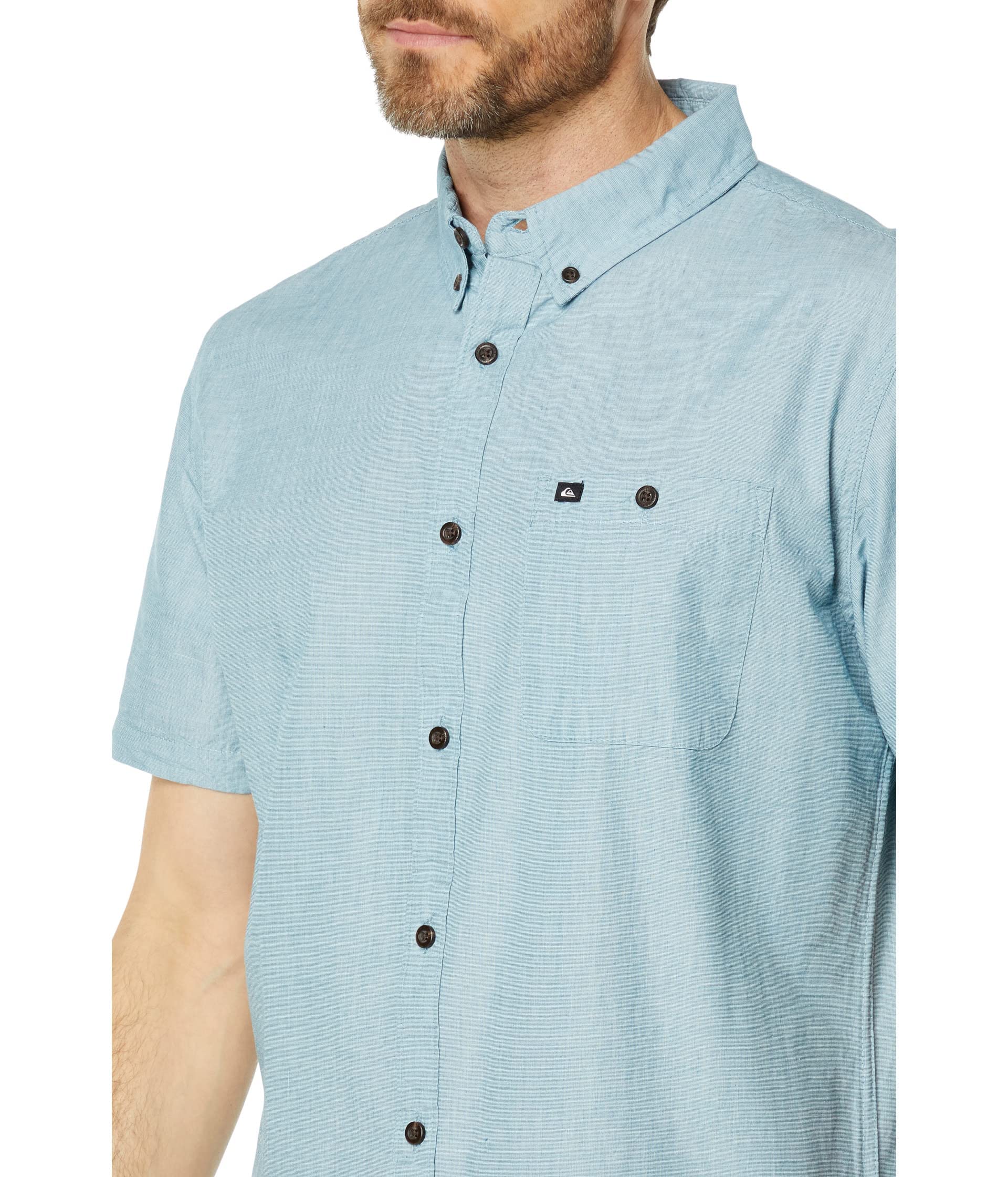 Quiksilver Men's Winfall Short Sleeve Button Down Shirt, Moroccan Blue, Medium