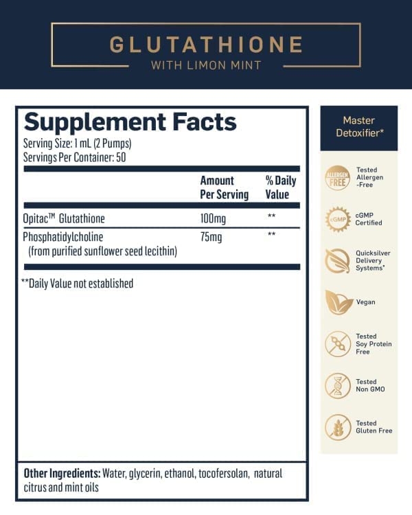 Quicksilver Scientific Liposomal Glutathione - Superior Absorption Oral Glutathione Supplement for Detox & Immune Support - 100 mg of Liquid Glutathione, Gluten Free & Non-GMO (1.7 fl oz)