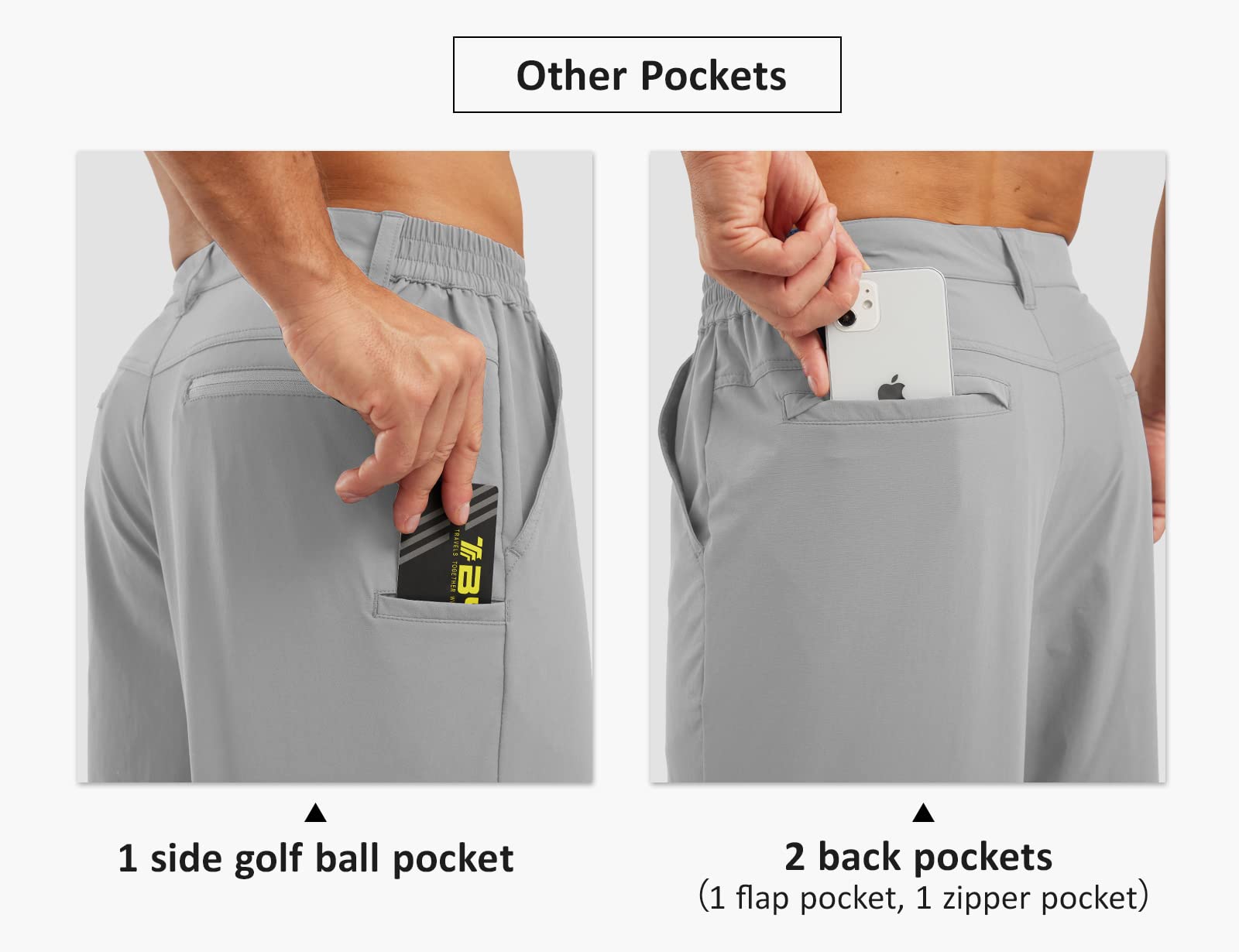 TBMPOY Men's Golf Shorts 9'' Elastic Waist Quick Dry for Flat Front Travel Casual Shorts with 5 Pockets(Light Grey,34)