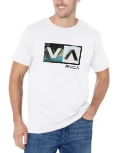 rvca men's graphic short sleeve crew neck tee shirt, balance box/white, large