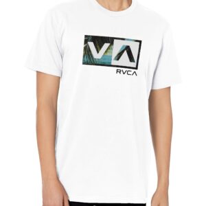 RVCA Men's Graphic Short Sleeve Crew Neck Tee Shirt, Balance Box/White, Large