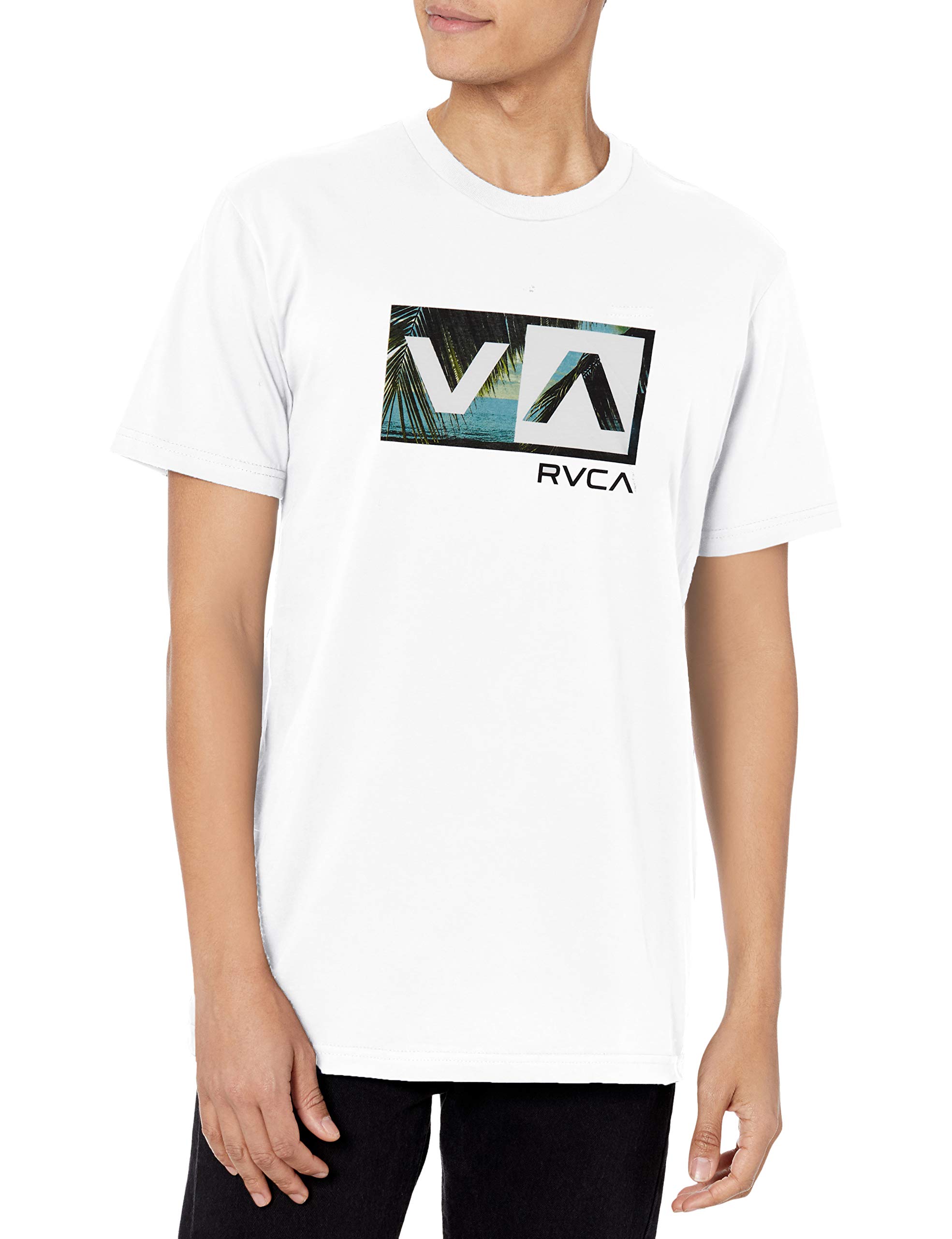 RVCA Men's Graphic Short Sleeve Crew Neck Tee Shirt, Balance Box/White, Large