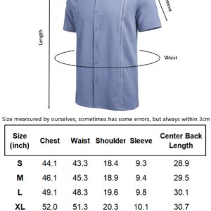 COOFANDY Men's Short Sleeve Button Down Shirt for Men Summer Casual Cotton Shirt~ Grey Blue