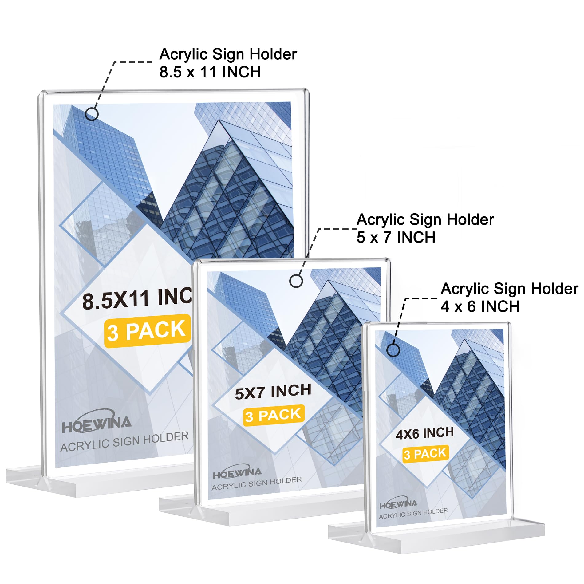 Acrylic Sign Holder 8.5 x 11 Inch 3 Pack, Clear Display Sign Stand for Store Sign Holders, Vertical Double Acrylic Stands, Vendor Booth Display Items