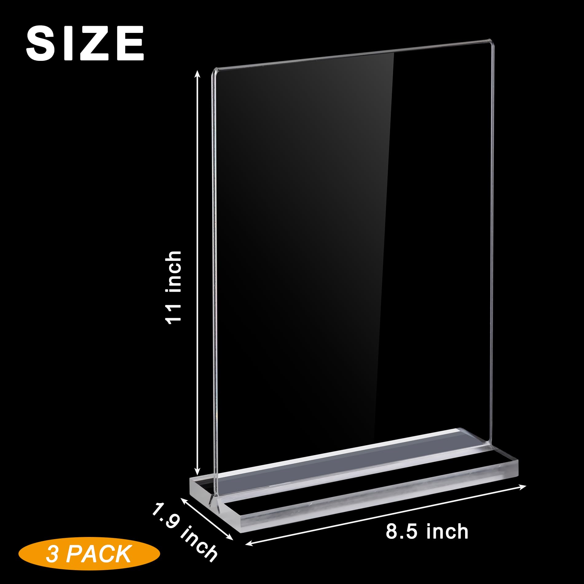 Acrylic Sign Holder 8.5 x 11 Inch 3 Pack, Clear Display Sign Stand for Store Sign Holders, Vertical Double Acrylic Stands, Vendor Booth Display Items