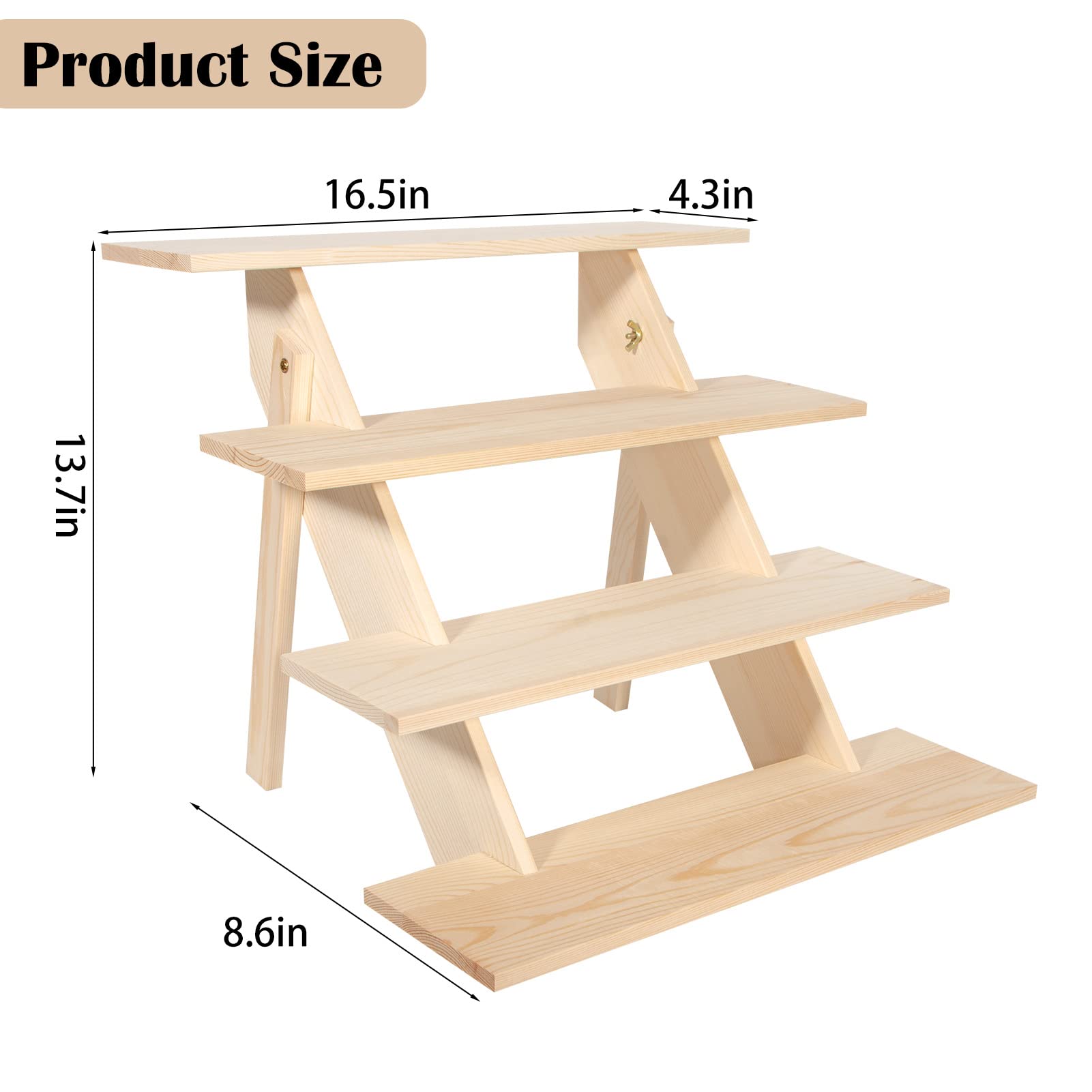 ZYP 4-Tier Wooden Retail Display Riser Wooden Display Stand Cupcake Stands Tool Free Rustic Risers Table Display Stand for Vendors Home Wedding Party