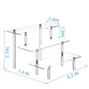 HENABLE 2PCS Acrylic Display Risers, Perfume Stand Organizer, Clear Acrylic Shelf Risers for Display Stands for Food, Tabletop Use, Amiibo Funko POP Figure, 3 Tier Clear Cupcake Stand Risers