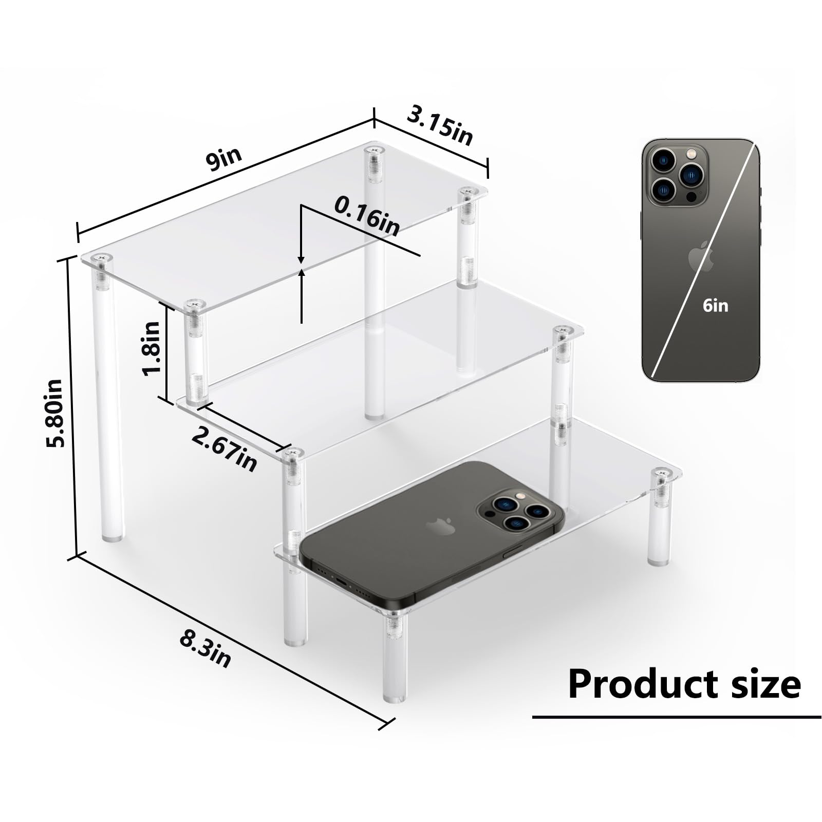 Acrylic Display Risers,Clear Display Risers Stand Small Mini Shelf 3 Tiered Cupcake Stand for Food Desserts Stand Perfume Organizer Toys Collections Cosmetic Products Tabletop Use (9 x 8 x 6 Inch)