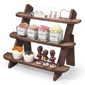 wooden display riser,3 tier earring & ring holder stands,farmhouse cupcake stands ,table display stand for vendors,organizer showcase for tabletop shows and home using ,wood rustic risers-walnut