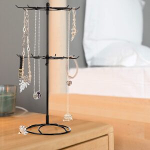 BOICXM 2 Tier Jewelry Display Holder,Retail Spinner Display Stand,Rotating Bracelet Storage Rack,Dressing Table,Black