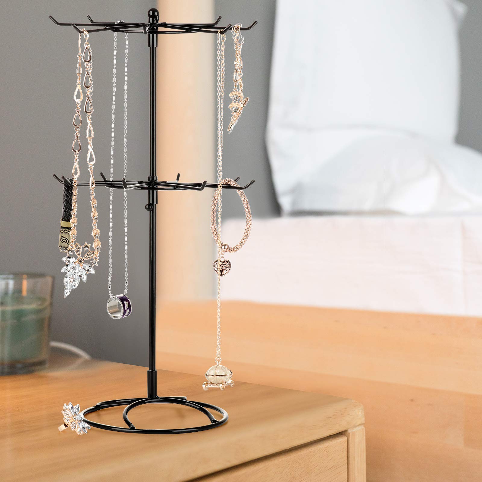 BOICXM 2 Tier Jewelry Display Holder,Retail Spinner Display Stand,Rotating Bracelet Storage Rack,Dressing Table,Black