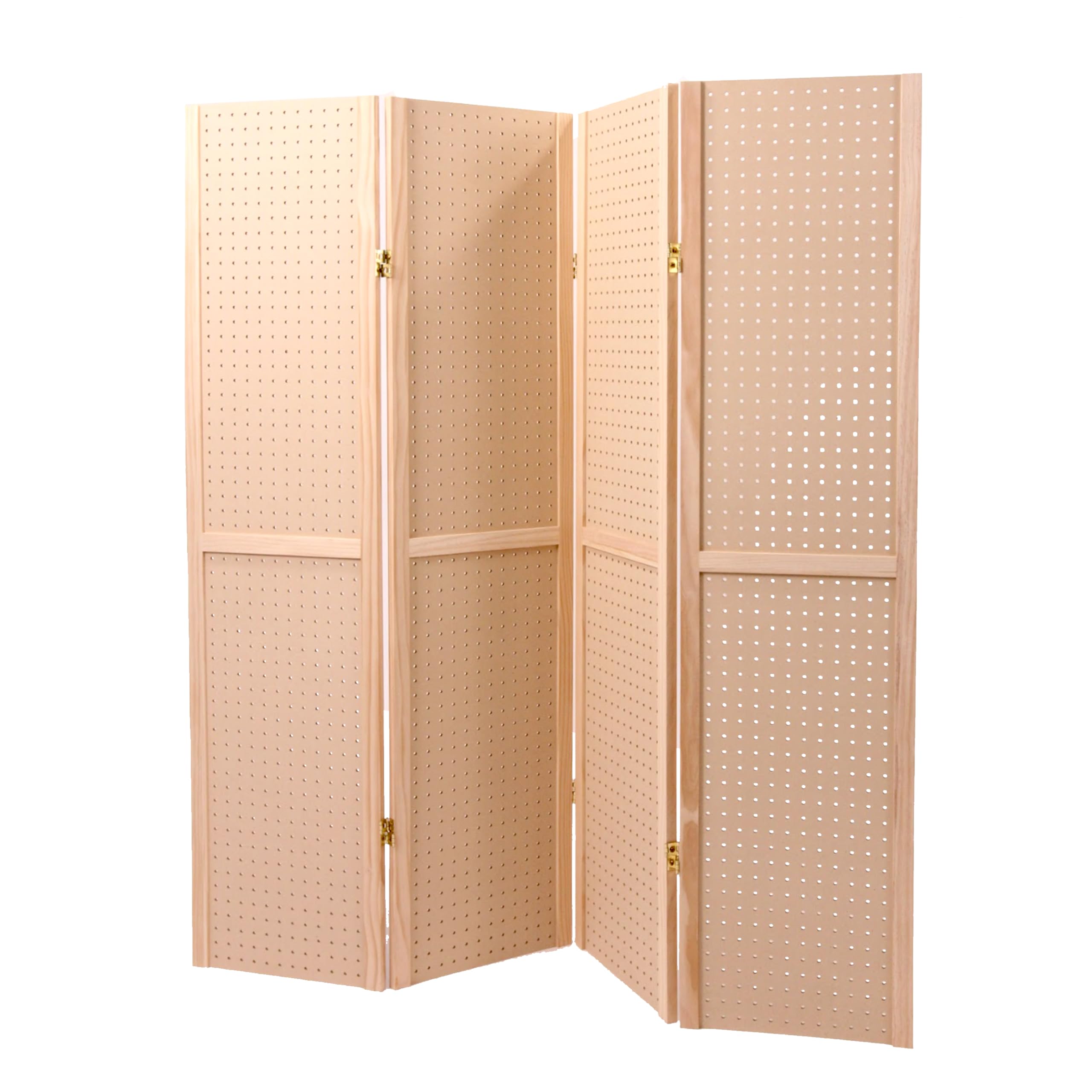 SSWBasics 5 Foot 4-Panel Folding Pegboard Display, Display Walls for Craft Shows, Privacy Screen Natural Wood Room Divider, Perfect for Trade Shows, Flea Markets, and Home Organization