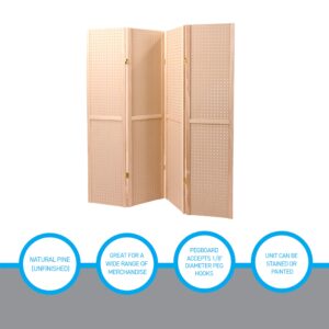 SSWBasics 5 Foot 4-Panel Folding Pegboard Display, Display Walls for Craft Shows, Privacy Screen Natural Wood Room Divider, Perfect for Trade Shows, Flea Markets, and Home Organization