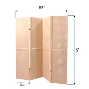 SSWBasics 5 Foot 4-Panel Folding Pegboard Display, Display Walls for Craft Shows, Privacy Screen Natural Wood Room Divider, Perfect for Trade Shows, Flea Markets, and Home Organization