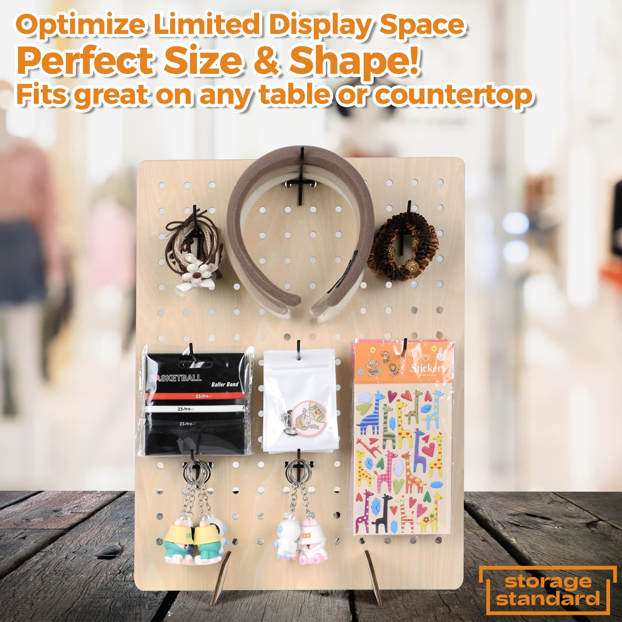 Wooden Pegboard Display Stand Retail Rack - Necklace Holder Earring Display Stands for Selling and Craft Shows - Jewelry, Pin, Stickers & Keychain Peg Board, 17" x 13"