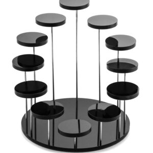 QWORK Round Acrylic Products Display Riser Stands, 12 Tier Jewelry Display Stands for Rings Earrings,Mini Figurines, Black