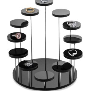 QWORK Round Acrylic Products Display Riser Stands, 12 Tier Jewelry Display Stands for Rings Earrings,Mini Figurines, Black