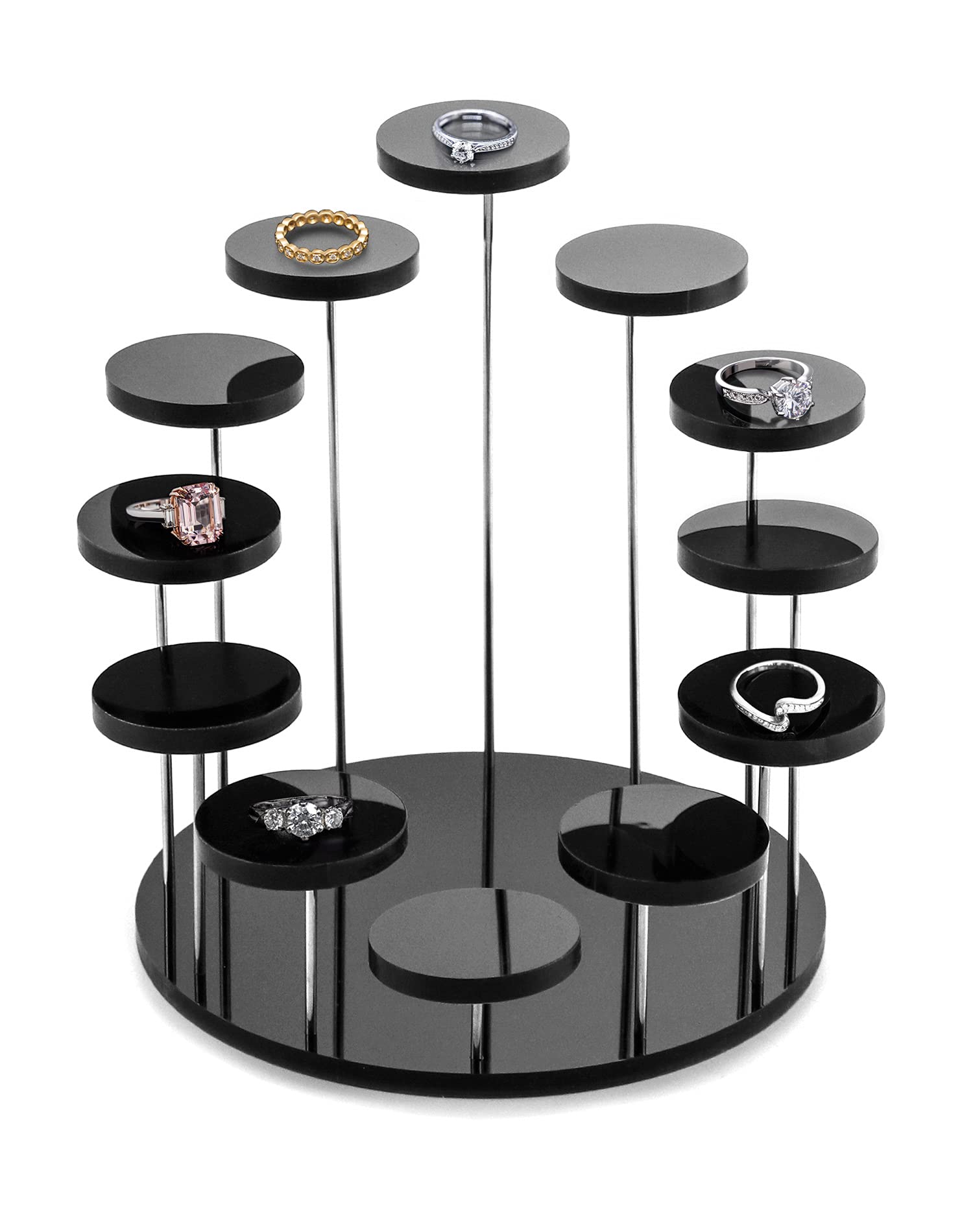 QWORK Round Acrylic Products Display Riser Stands, 12 Tier Jewelry Display Stands for Rings Earrings,Mini Figurines, Black