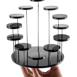 QWORK Round Acrylic Products Display Riser Stands, 12 Tier Jewelry Display Stands for Rings Earrings,Mini Figurines, Black