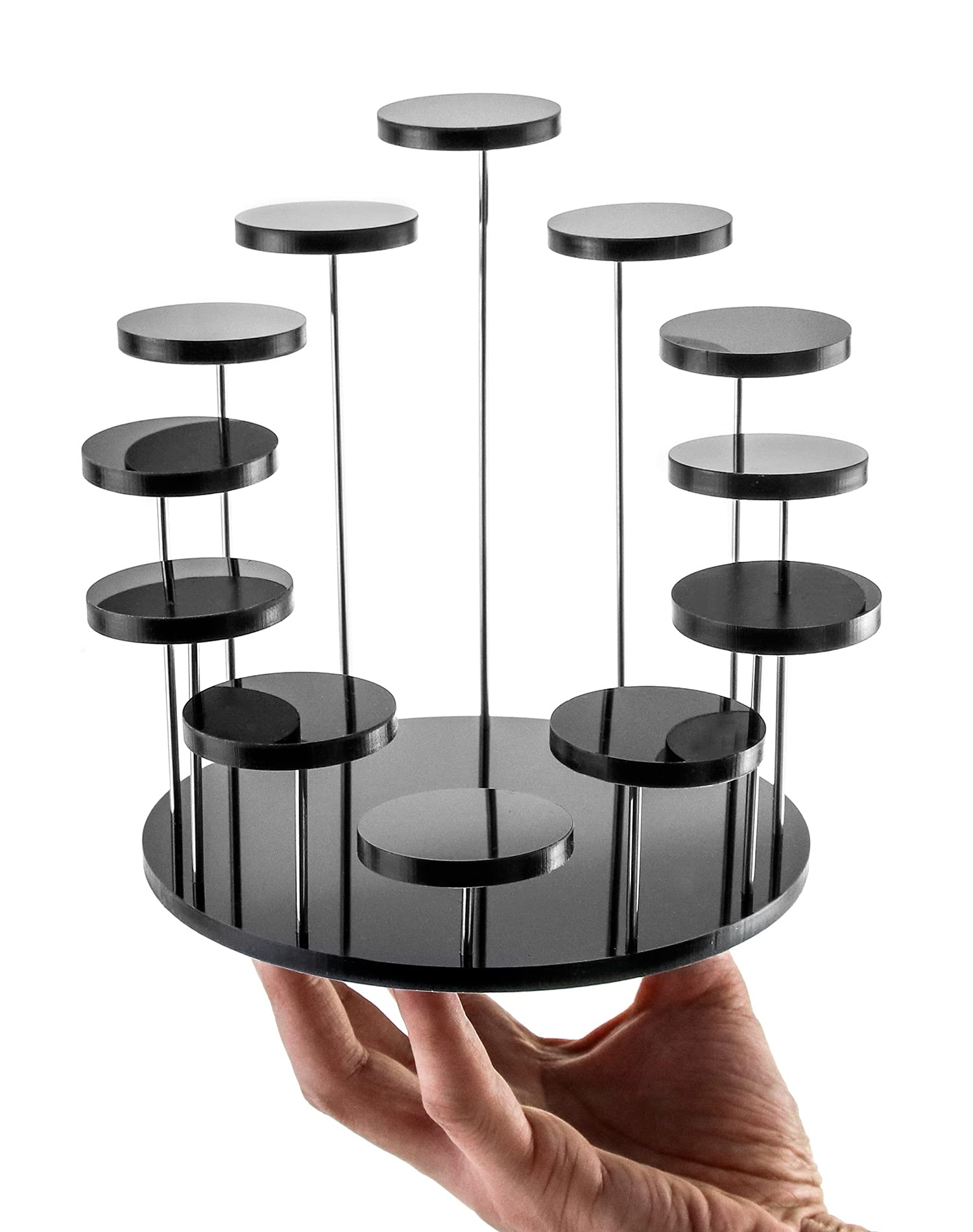 QWORK Round Acrylic Products Display Riser Stands, 12 Tier Jewelry Display Stands for Rings Earrings,Mini Figurines, Black