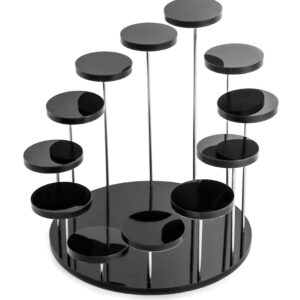 QWORK Round Acrylic Products Display Riser Stands, 12 Tier Jewelry Display Stands for Rings Earrings,Mini Figurines, Black