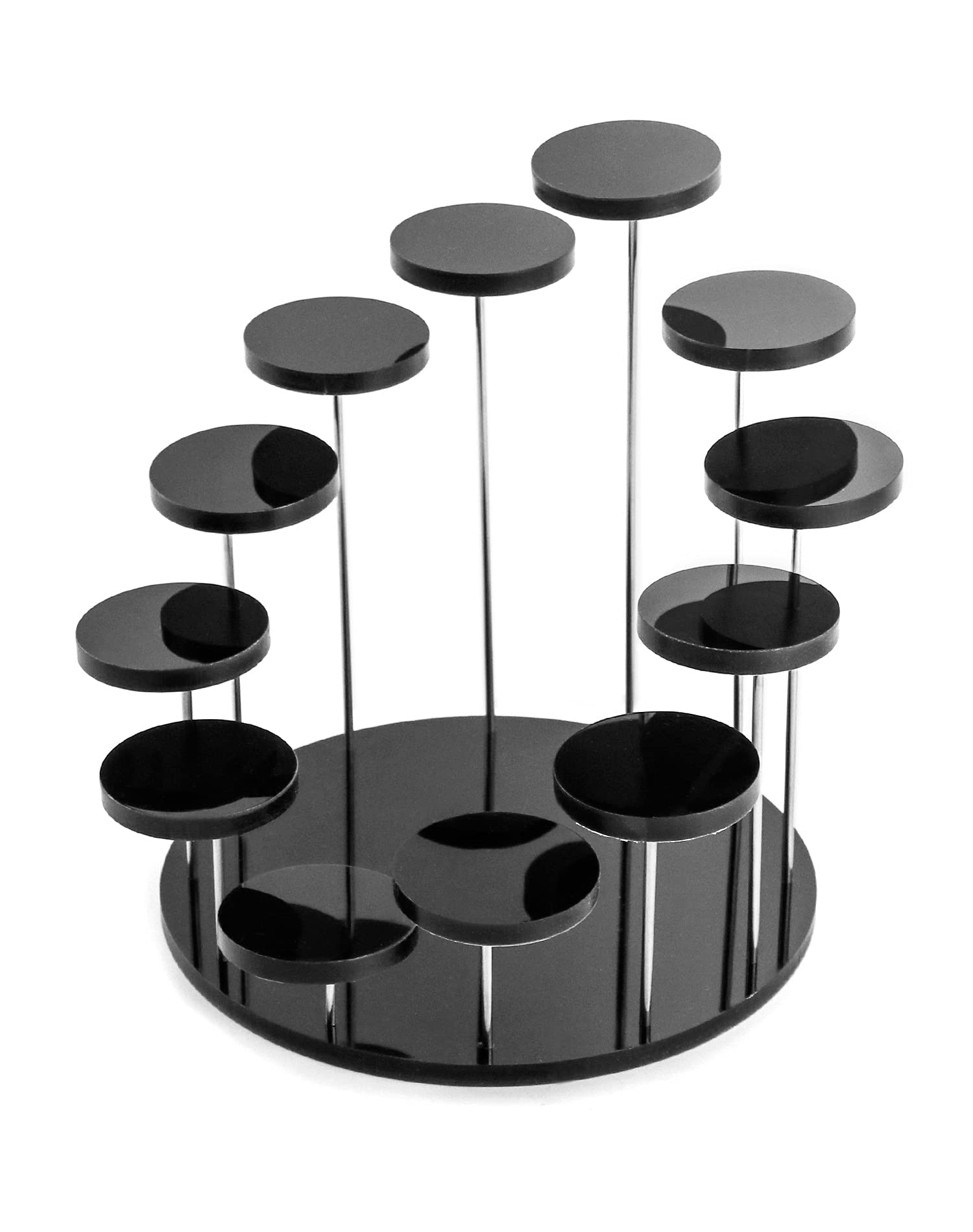 QWORK Round Acrylic Products Display Riser Stands, 12 Tier Jewelry Display Stands for Rings Earrings,Mini Figurines, Black