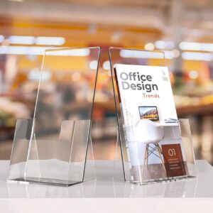 MaxGear Acrylic Brochure Holder 4 inch, Plastic Brochure Holders Clear Countertop Acrylic Literature Holder Flyer Trifold Holder Plastic Display Stand For Pamphlet, Booklet, Magazine, Menu, 2 Pack