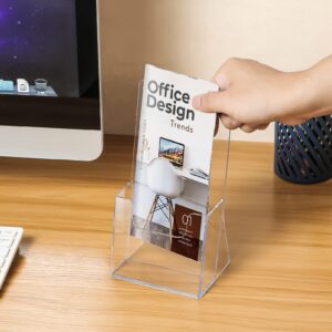 MaxGear Acrylic Brochure Holder 4 inch, Plastic Brochure Holders Clear Countertop Acrylic Literature Holder Flyer Trifold Holder Plastic Display Stand For Pamphlet, Booklet, Magazine, Menu, 2 Pack