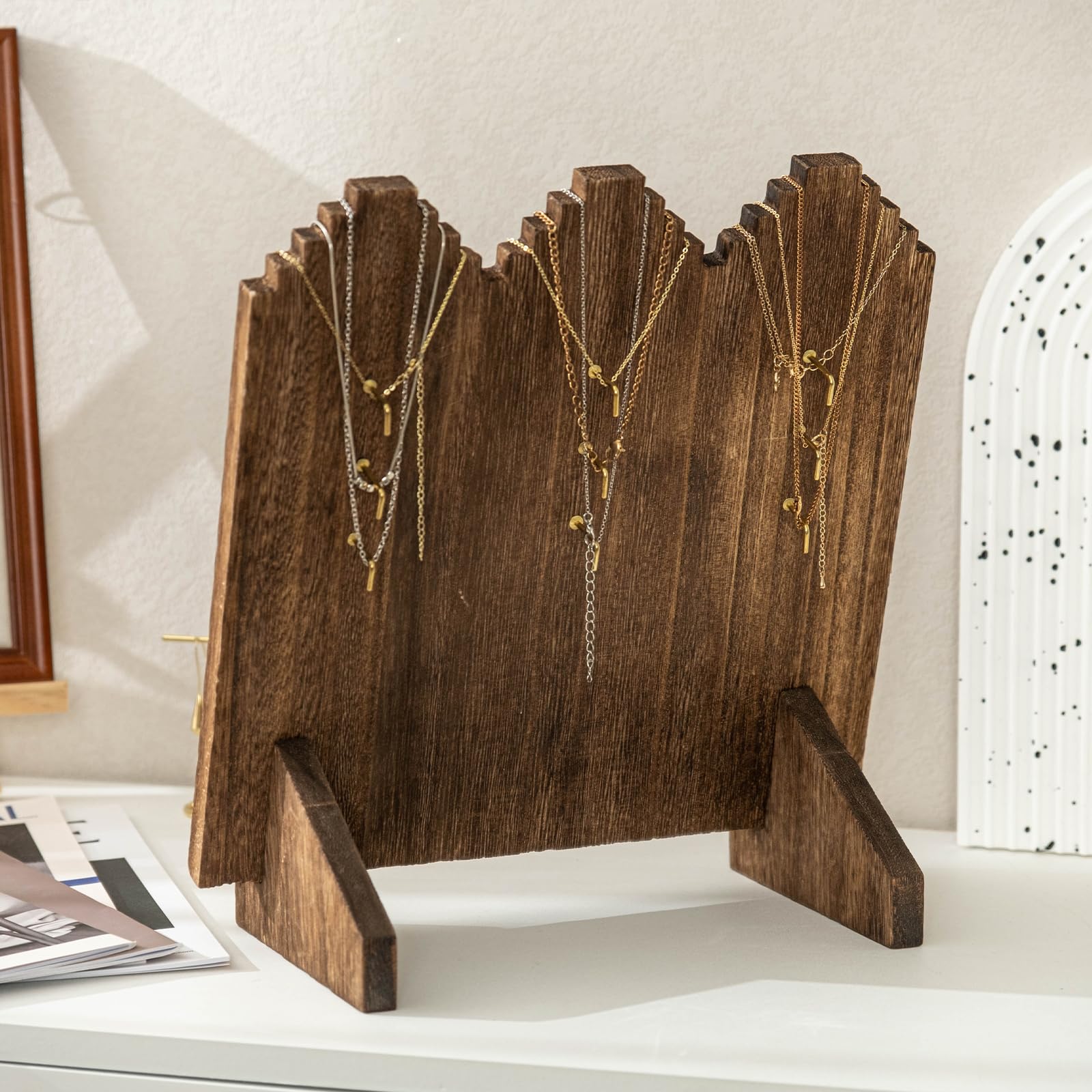 Lolalet Wooden Necklace Display Stands for Selling, Freestanding Multiple Necklaces Stands and Displays for Vendors, Jewelry Displays Holders for Craft Show -1 Pack, Oak