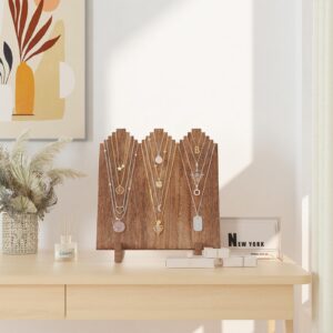 Lolalet Wooden Necklace Display Stands for Selling, Freestanding Multiple Necklaces Stands and Displays for Vendors, Jewelry Displays Holders for Craft Show -1 Pack, Oak