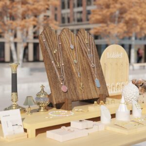 Lolalet Wooden Necklace Display Stands for Selling, Freestanding Multiple Necklaces Stands and Displays for Vendors, Jewelry Displays Holders for Craft Show -1 Pack, Oak