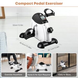 Mini Exercise Bike, AGM Under Desk Bike Pedal Exerciser Foot Cycle Arm & Leg Peddler Exerciser Machine with LCD Screen Displays (White)