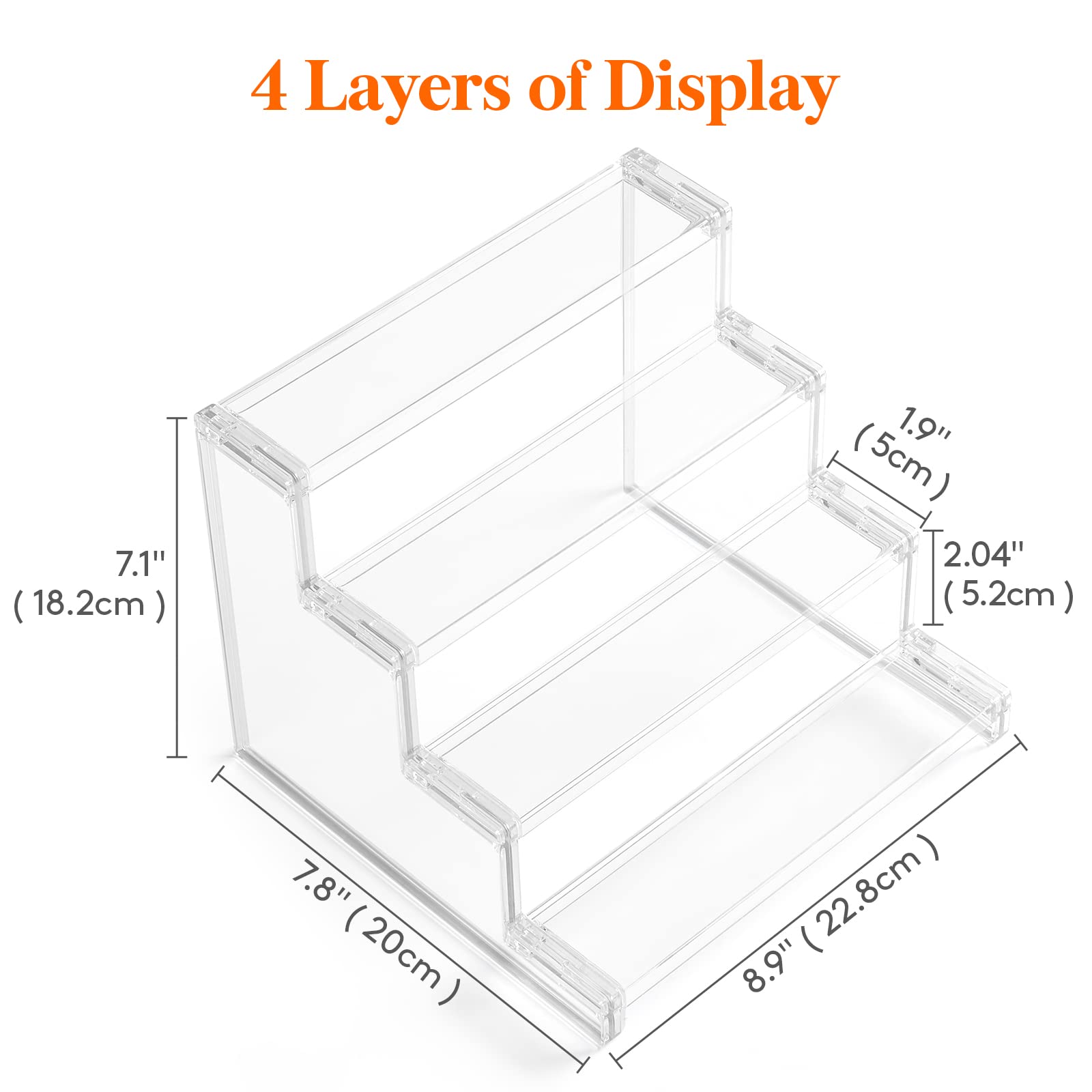 Lifewit 4 Tier Clear Display Risers Stand, 2 Pack Plastic Risers for Display, Plastic Organizers for Figures, Cupcake, Perfume, Dessert, Desktop Display Stand for Organize and Decoration