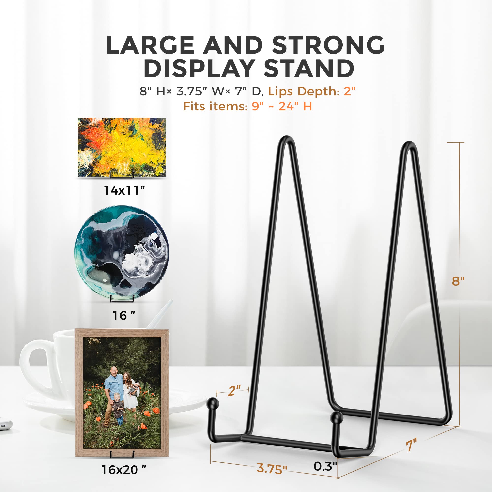 TR-LIFE Plate Stands/Holder for Display, 8 Inch, Large, Metal Frame for Picture, Decorative Platter, Book, Photo Easel (2 Pack)