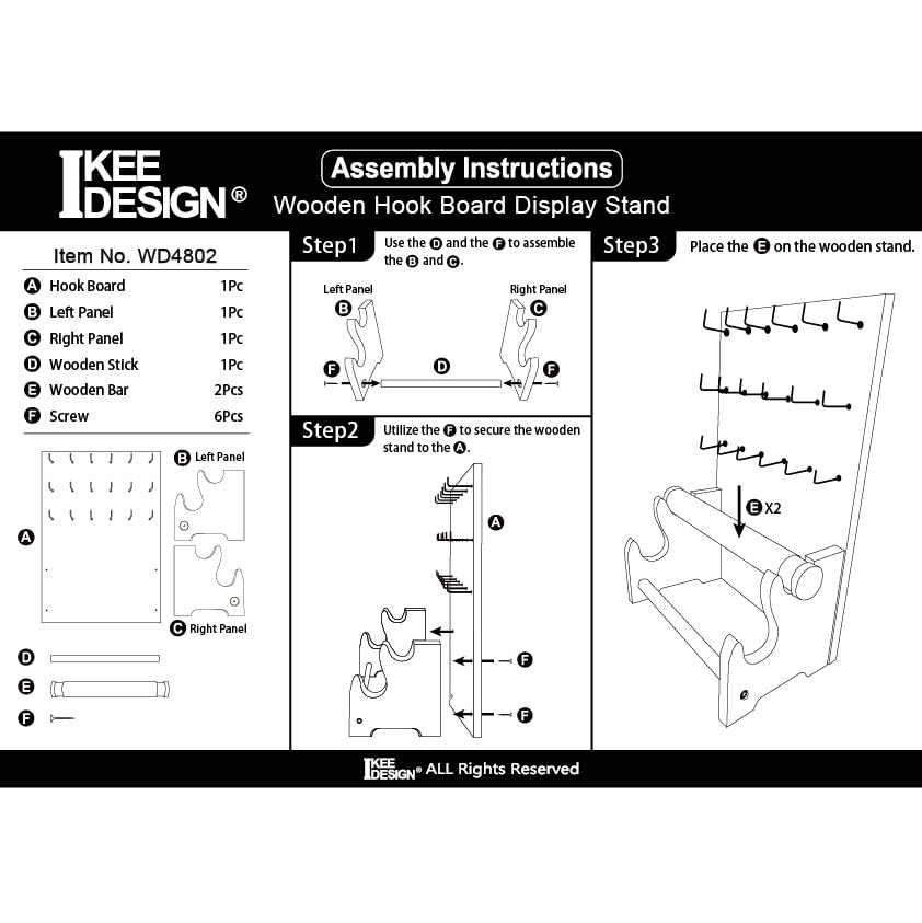 Ikee Design Wood Jewelry Holder Organizer Stand, Earring Bracelet Jewelry Display Stands, Jewelry Organizer with 18 Hooks and Removable Holders, Necklace Organizer, Bracelet Holder, Brown Color