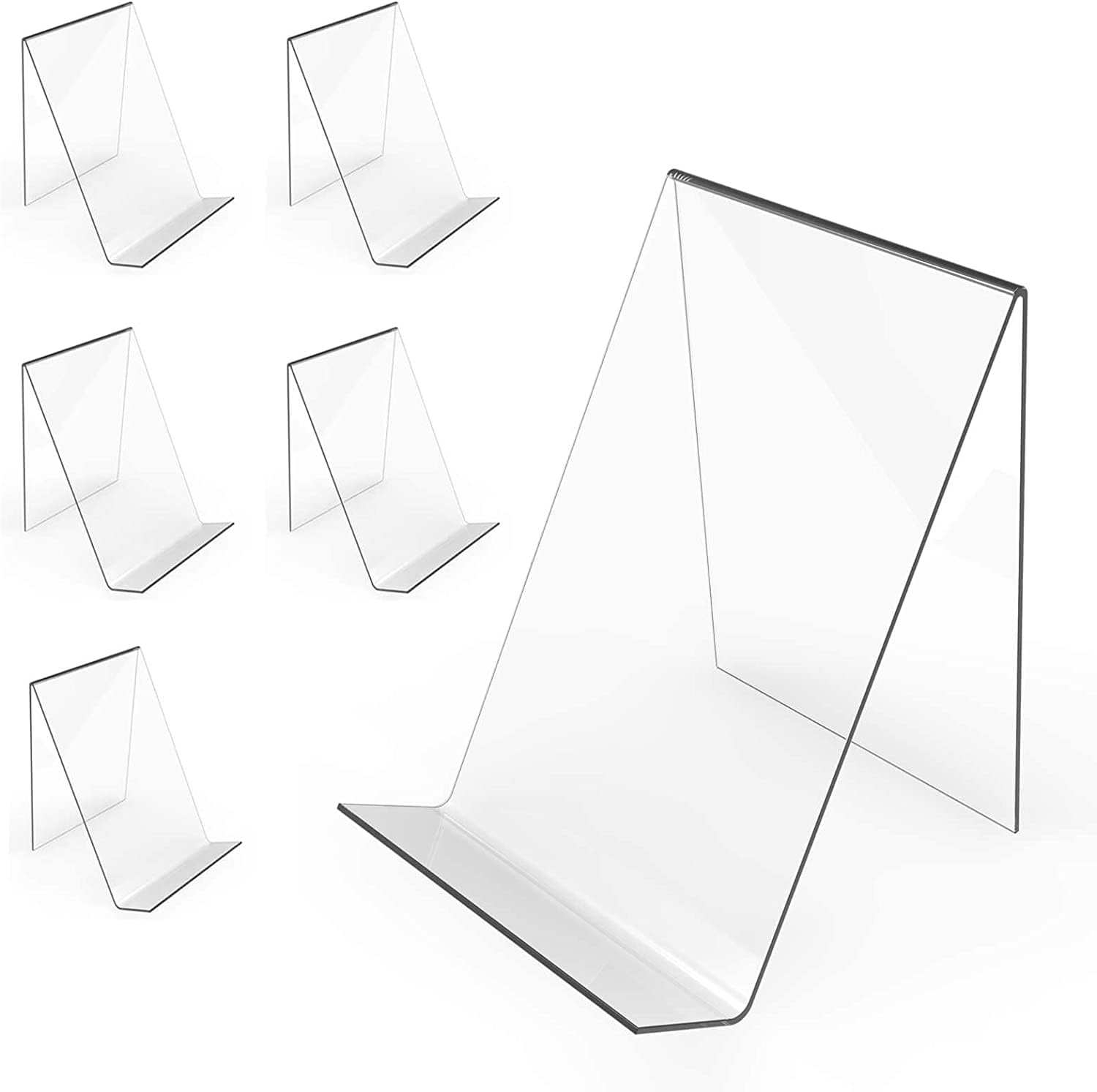 SANYOUNG 6 Pack Acrylic Book Stand, Clear Book Display Easel, Acrylic Book Stand Holder for Displaying Comic Books, Albums, Newspaper, Magazines, CDs, etc