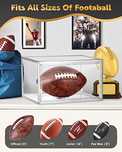 Football Display Case Full Size, Clear Acrylic Football Case Display Case with Magnetic Door and UV Protection, Professional Grade Stackable Football Display Box - 1 Pack