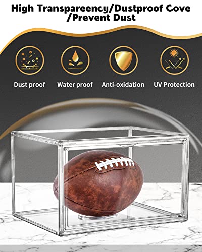 Football Display Case Full Size, Clear Acrylic Football Case Display Case with Magnetic Door and UV Protection, Professional Grade Stackable Football Display Box - 1 Pack