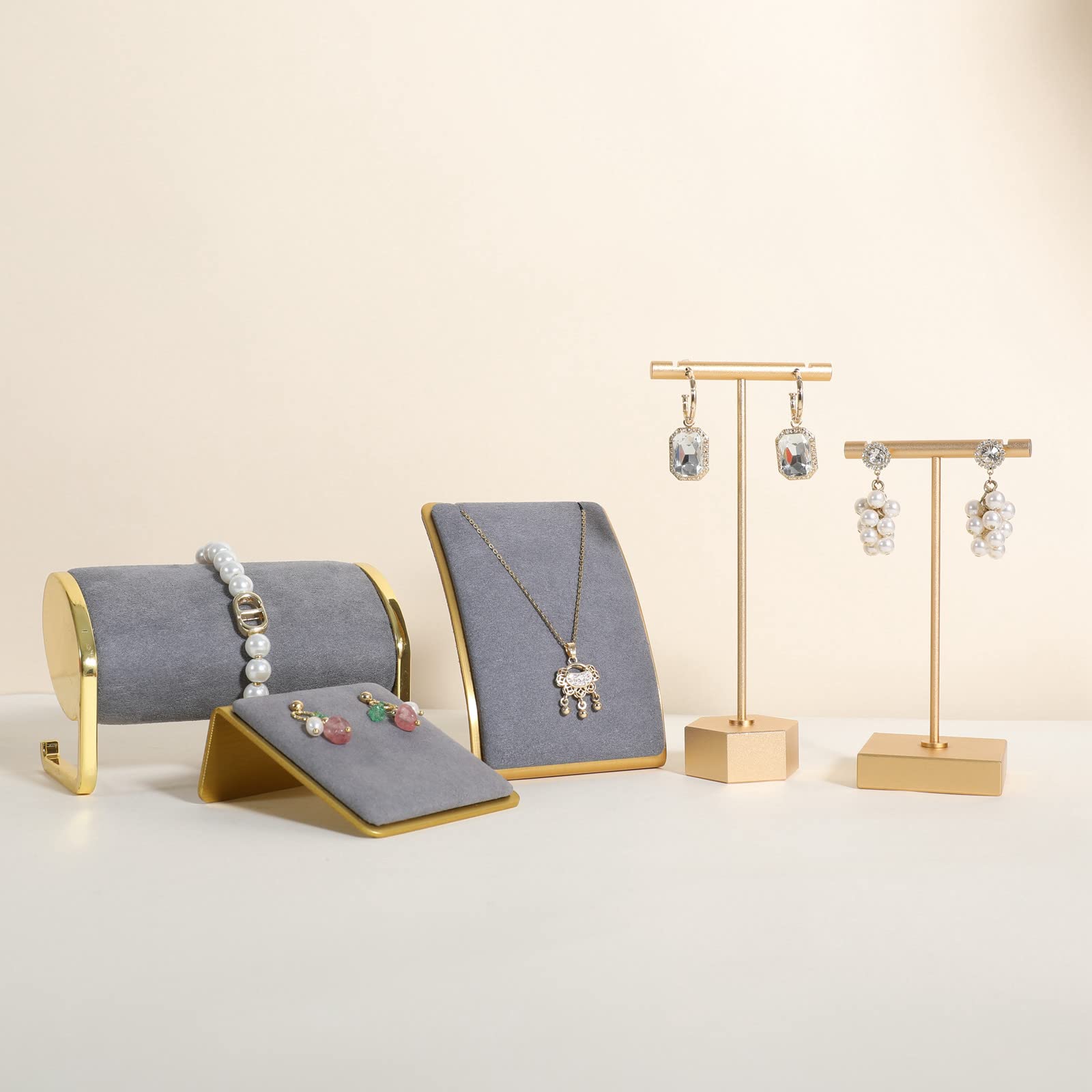 GemeShou Grey necklace display for selling, velvet necklace organizer stand for selling, metal necklace holder for girls【Grey】