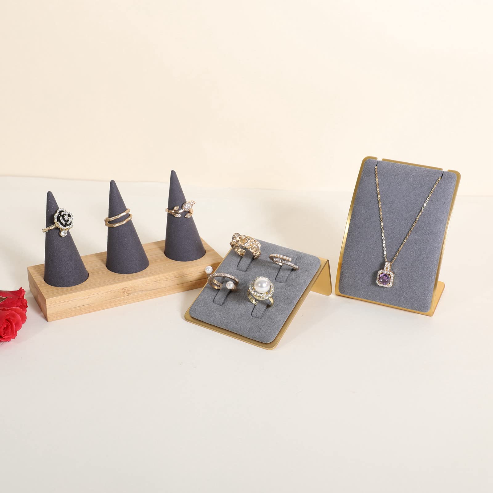 GemeShou Grey necklace display for selling, velvet necklace organizer stand for selling, metal necklace holder for girls【Grey】