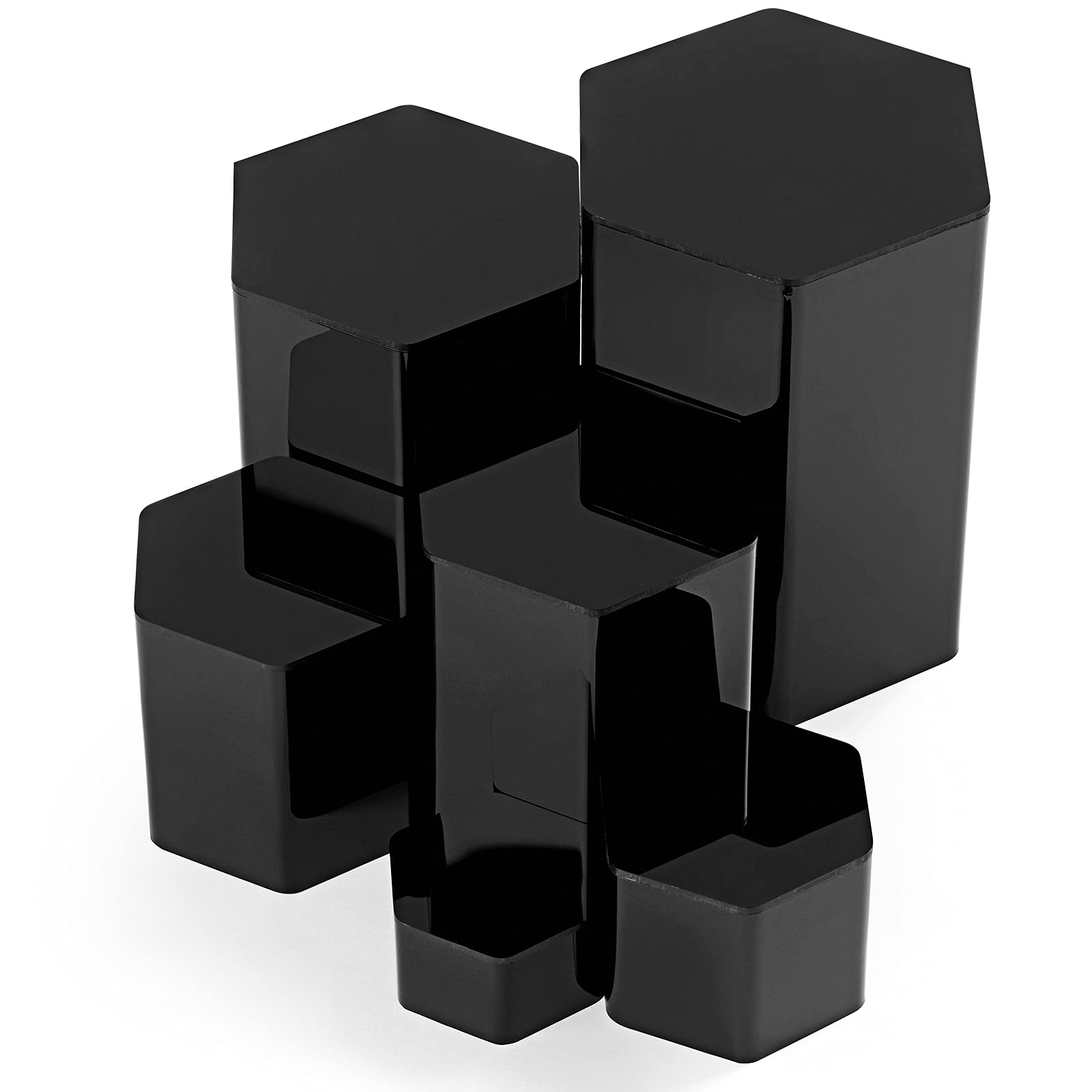 Hexagonal Jewelry Display Risers Hexagonal Display Riser Stands Acrylic Hexagonal Jewelry Showcase Acrylic Jewelry Display Stand Riser for Accessories Jewelry Display, 6 Sizes (Black, 6)