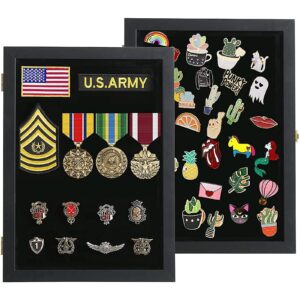 verani pin display case - 11x14 pin collection display with 98% uv protection acrylic door for military medals, beach tags, jewelry pins, pin gift, insignia ribbons, pin enthusiast collectibles, black