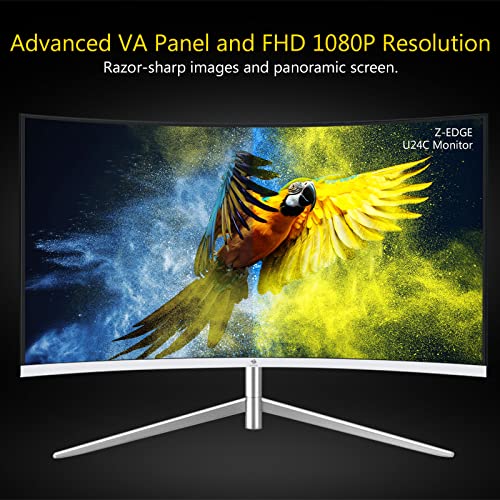 Z-Edge 24-inch Curved Gaming Monitor, Full HD 1080P 1920x1080 LED Backlight Monitor, with 75Hz Refresh Rate and Eye-Care Technology, U24C 178° Wide View Angle, VGA+HDMI